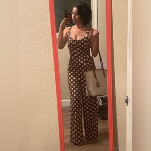 Moon River Chocolate Jumpsuit with White Polka Dots